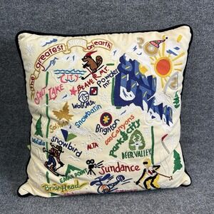 Catstudio Embroidered Pillow Ski Utah New With Tags Organic Cotton